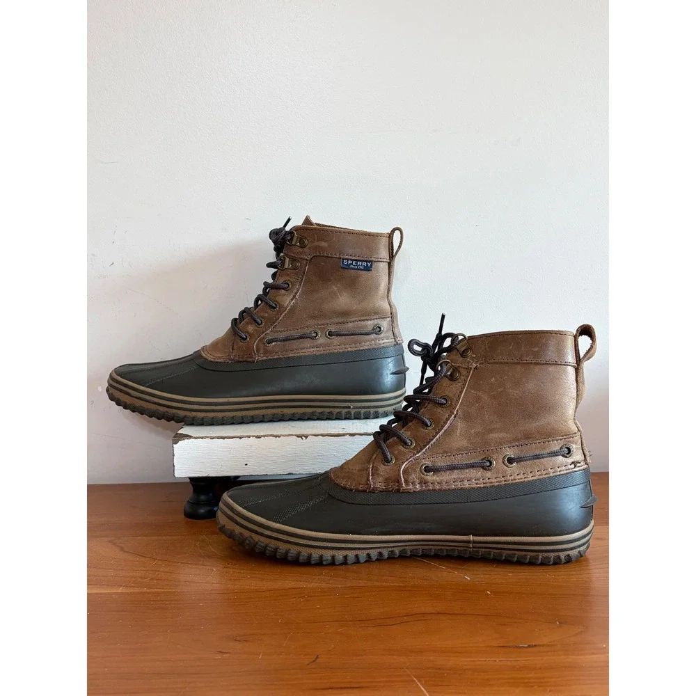 Sperry Avenue Duck Boots Mens 9.5 Brown Tan Waterproof Leather STS21638